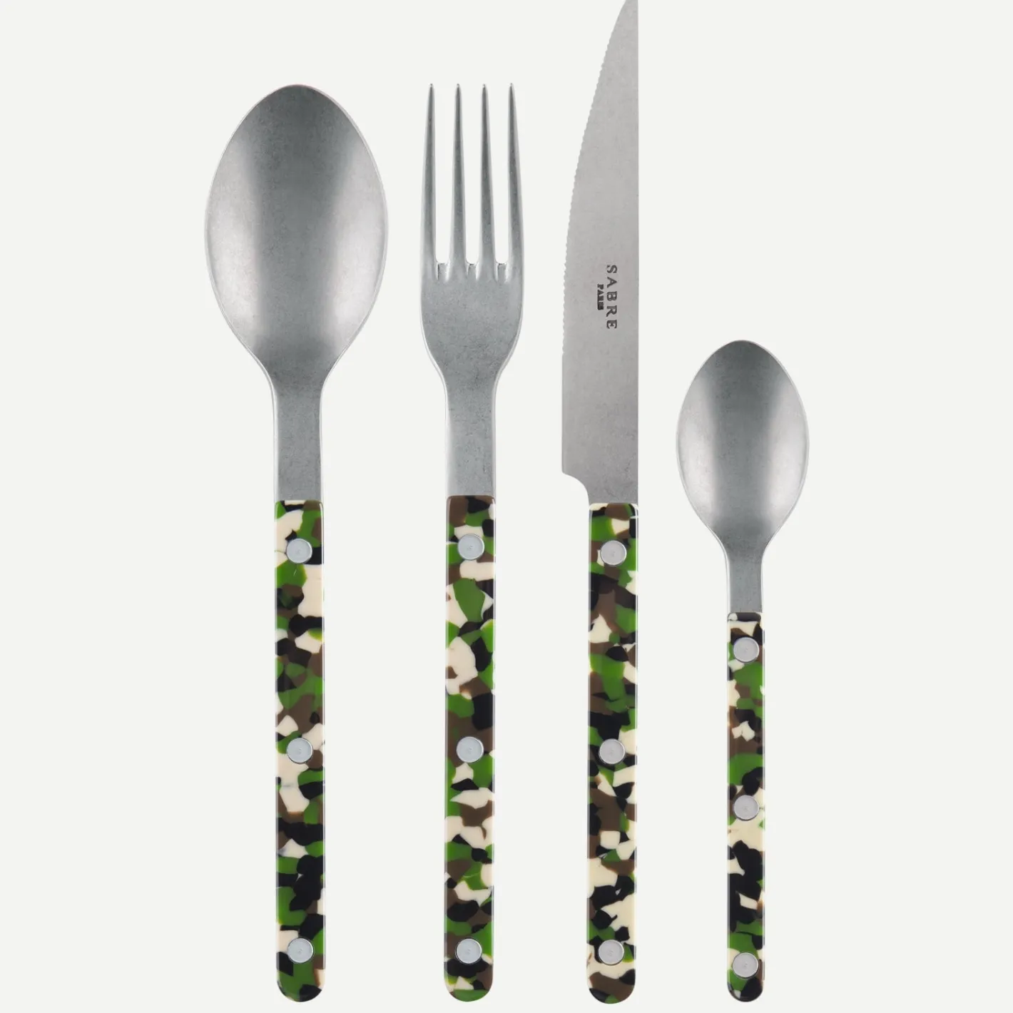 Sabre Paris Bistrot Vintage Camouflage, Green | 48 Pieces Set